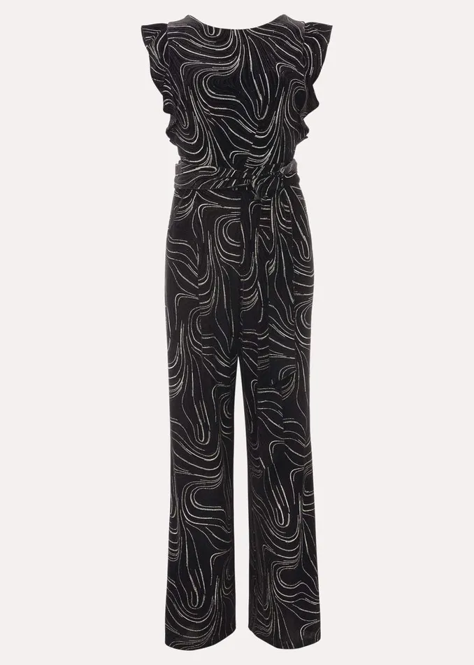 Phase Eight Dresses Victoriana Swirl Velvet Jumpsuit Blackgold 8211 Women
