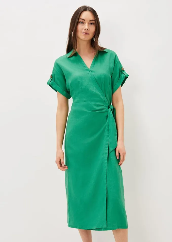 Phase Eight Dresses Yasse Linen Wrap Midi Dress Green 8211 Women