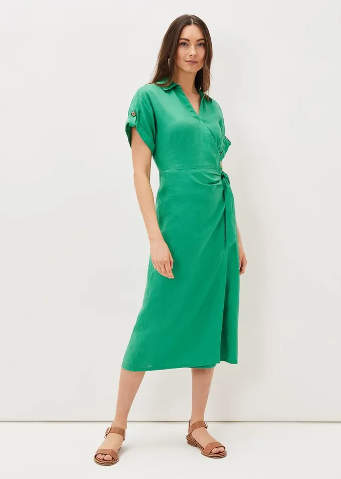 Phase Eight Dresses Yasse Linen Wrap Midi Dress Green 8211 Women