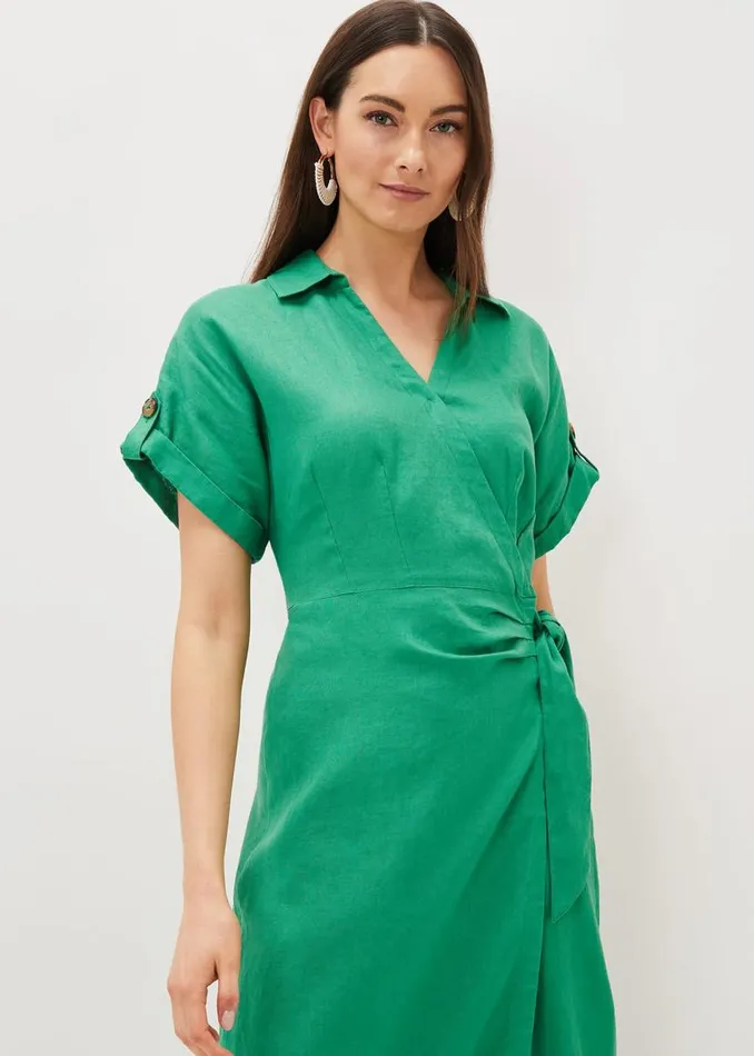 Phase Eight Dresses Yasse Linen Wrap Midi Dress Green 8211 Women