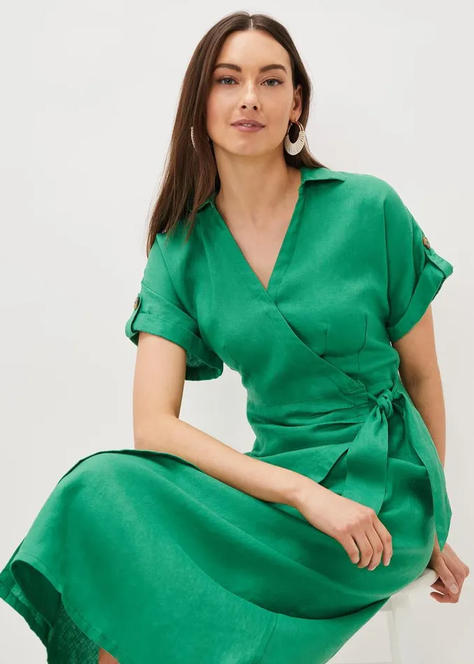 Phase Eight Dresses Yasse Linen Wrap Midi Dress Green 8211 Women