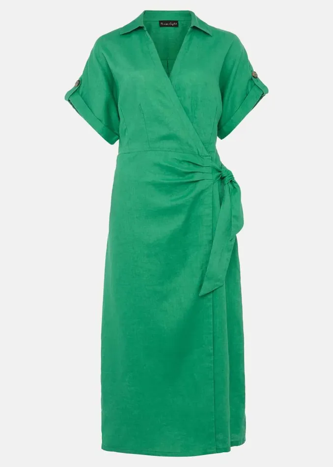 Phase Eight Dresses Yasse Linen Wrap Midi Dress Green 8211 Women
