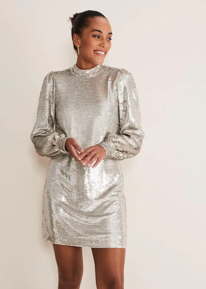 Phase Eight Dresses Zia Sequin Mini Dress Silver 8211 Women
