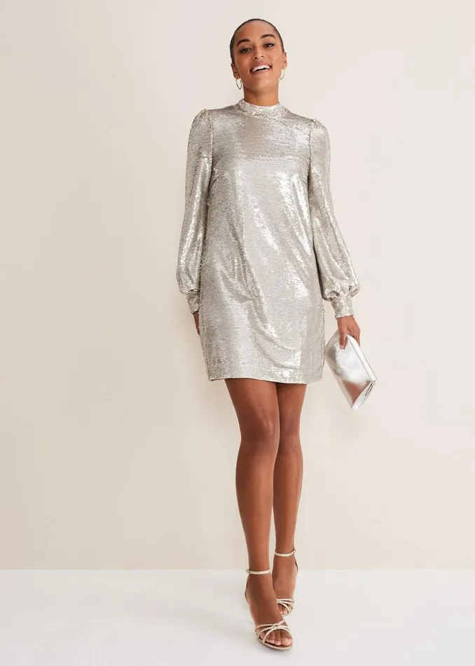 Phase Eight Dresses Zia Sequin Mini Dress Silver 8211 Women