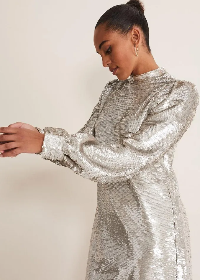 Phase Eight Dresses Zia Sequin Mini Dress Silver 8211 Women