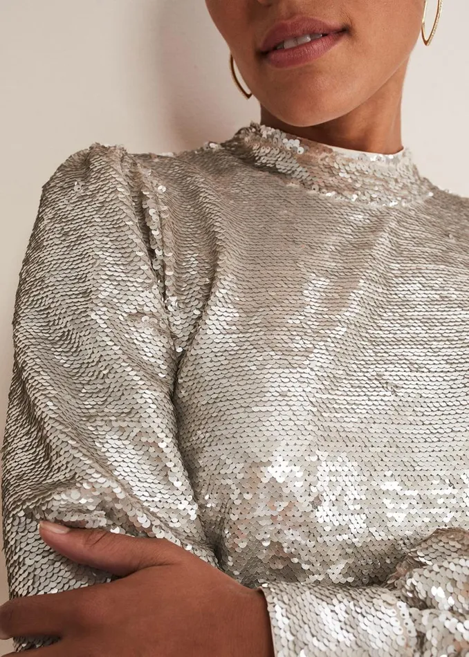 Phase Eight Dresses Zia Sequin Mini Dress Silver 8211 Women