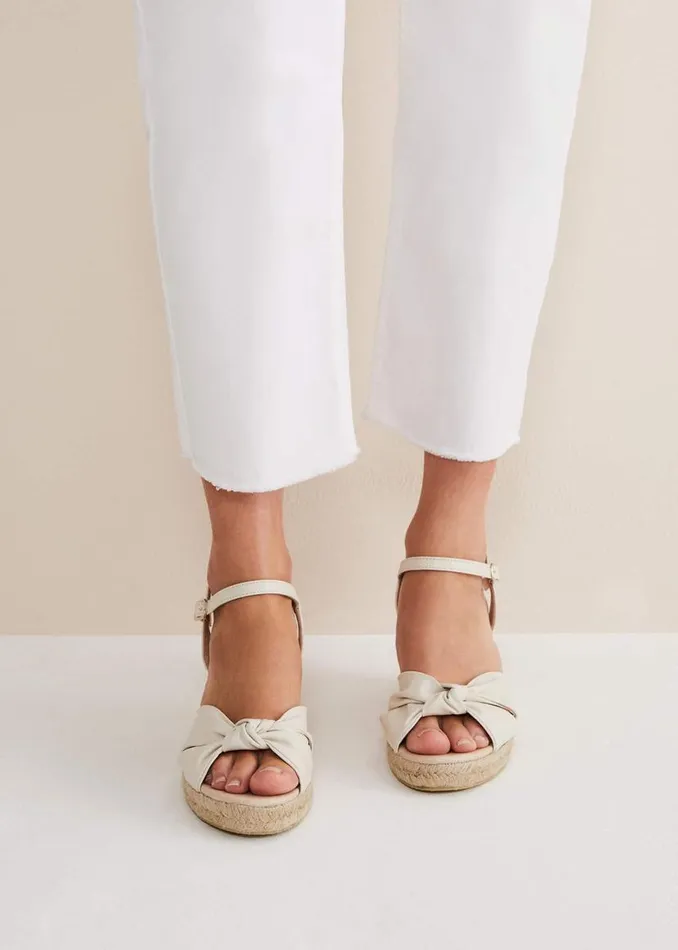 Phase Eight Heels Leather Knot Front Espadrilles Ivory 8211 Women