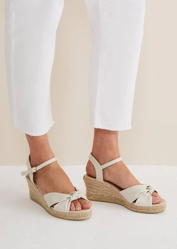 Phase Eight Heels Leather Knot Front Espadrilles Ivory 8211 Women