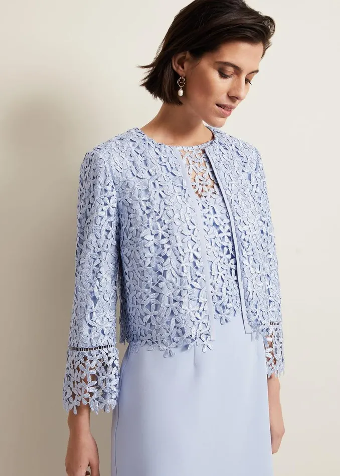 Phase Eight Jackets Daisy Lace Jacket Pale Blue 8211 Women