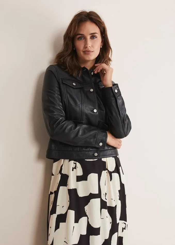 Phase Eight Jackets Myrtle Leather Jacket Black 8211 Women