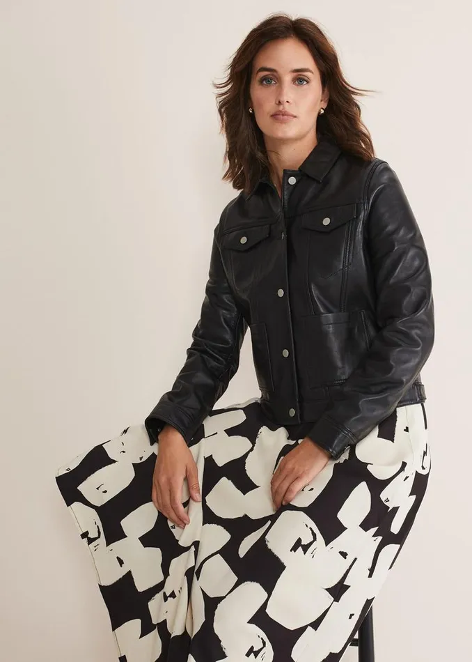 Phase Eight Jackets Myrtle Leather Jacket Black 8211 Women