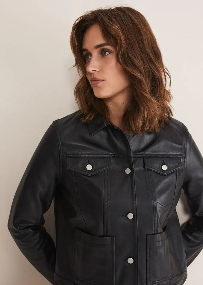 Phase Eight Jackets Myrtle Leather Jacket Black 8211 Women