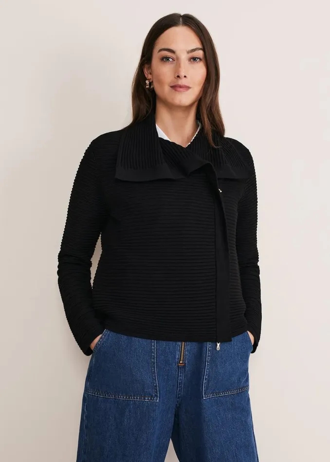 Phase Eight Jackets Wendy Ribbed Knit Jacket Black 8211 Women