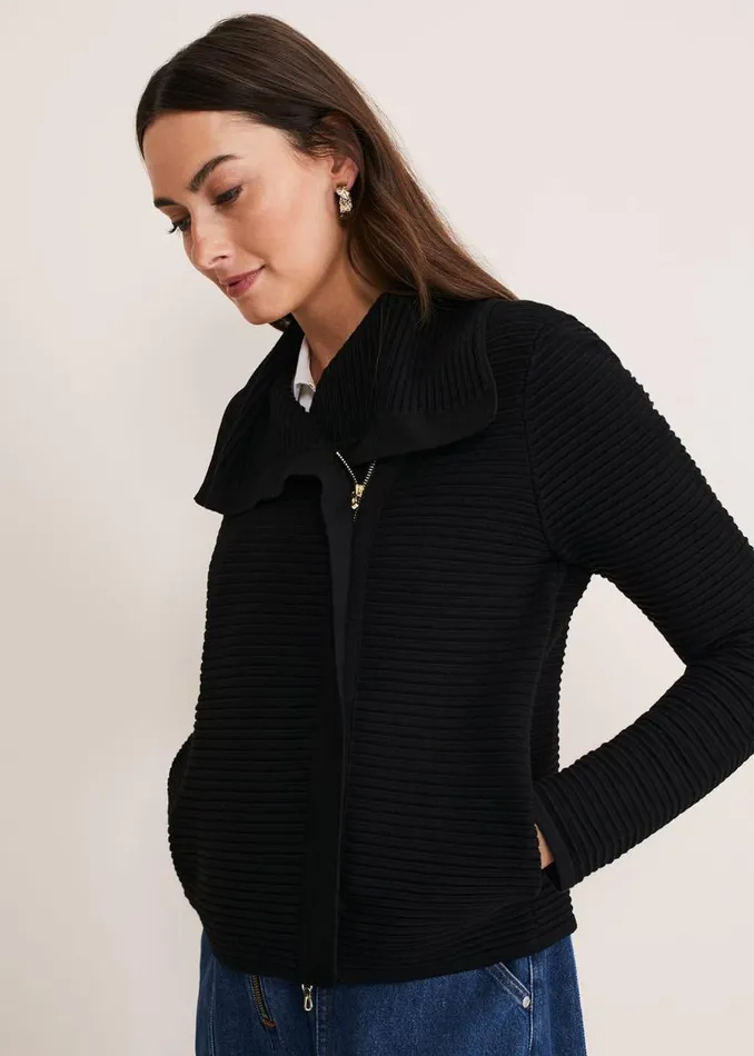 Phase Eight Jackets Wendy Ribbed Knit Jacket Black 8211 Women