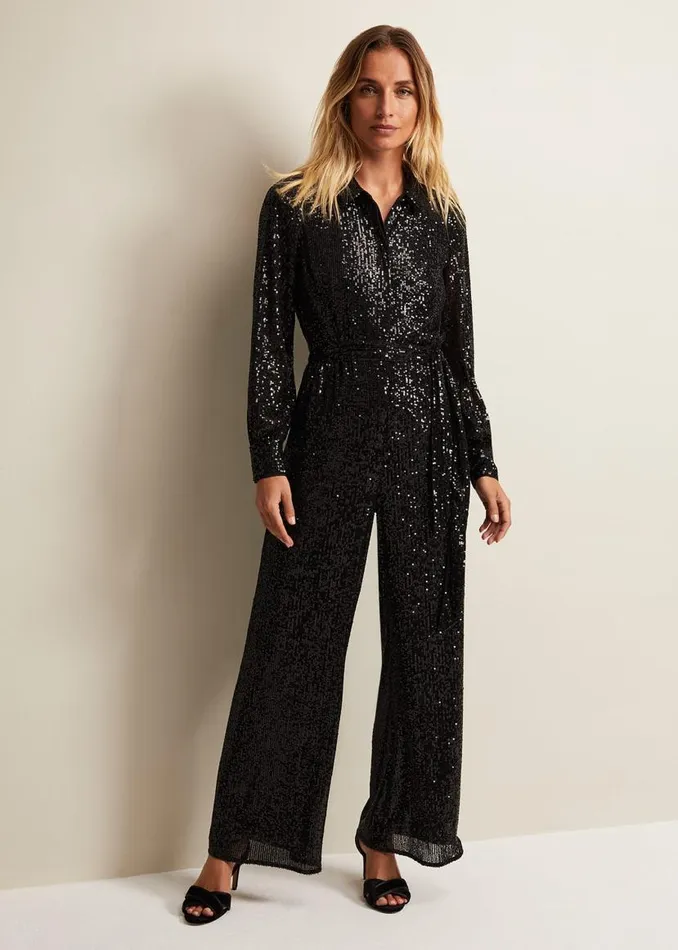 Phase Eight Jumpsuits Alessandra Black Sequin Shirt Jumpsuit Black 8211 Women Phase Eight Jumpsuits Alessandra Black Sequin Shirt Jumpsuit Black 8211 Women