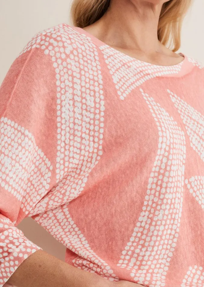Phase Eight Knitwear Emma Diagonal Dot Print Knit Coralivory 8211 Women