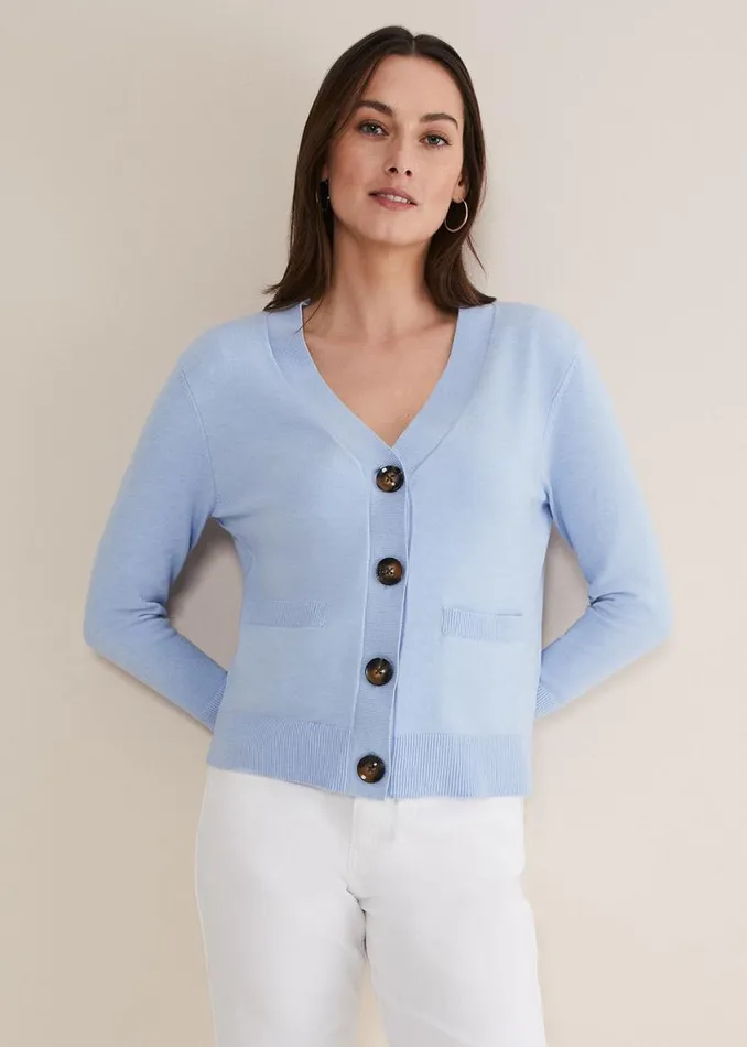 Phase Eight Knitwear Ima Fine Knit V Neck Cardigan Pale Blue 8211 Women