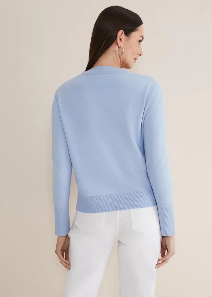 Phase Eight Knitwear Ima Fine Knit V Neck Cardigan Pale Blue 8211 Women