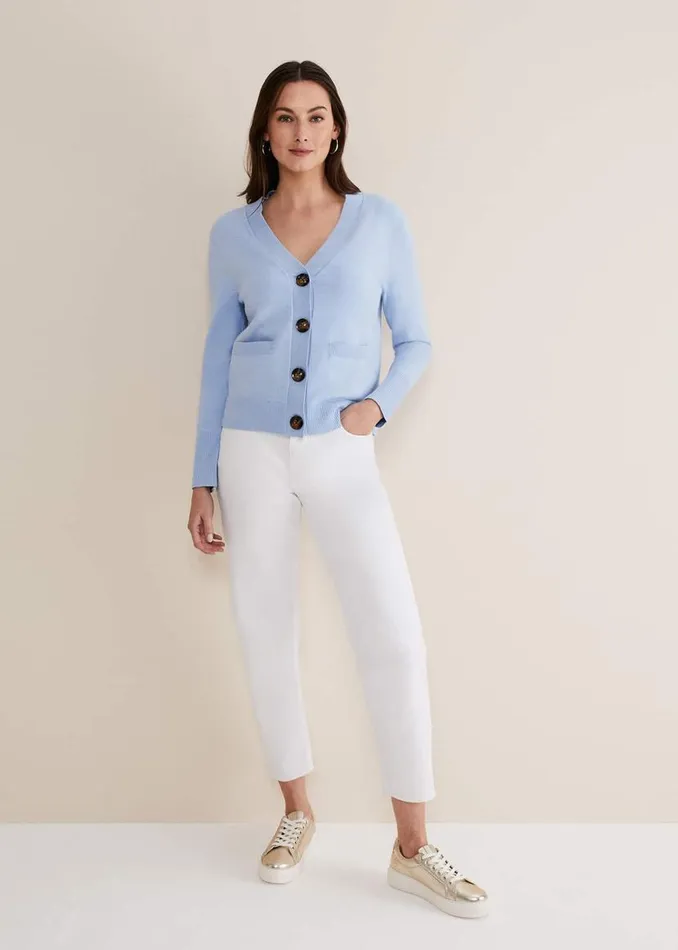 Phase Eight Knitwear Ima Fine Knit V Neck Cardigan Pale Blue 8211 Women