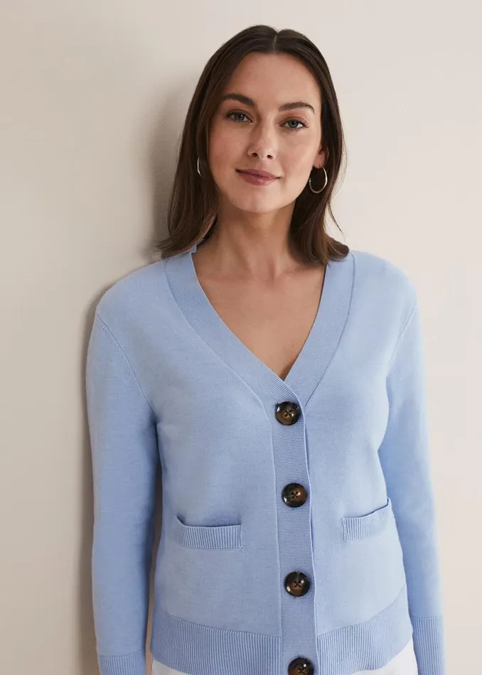 Phase Eight Knitwear Ima Fine Knit V Neck Cardigan Pale Blue 8211 Women