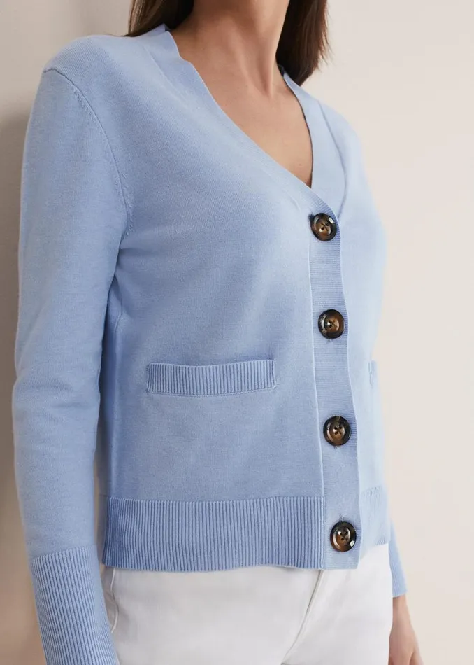 Phase Eight Knitwear Ima Fine Knit V Neck Cardigan Pale Blue 8211 Women