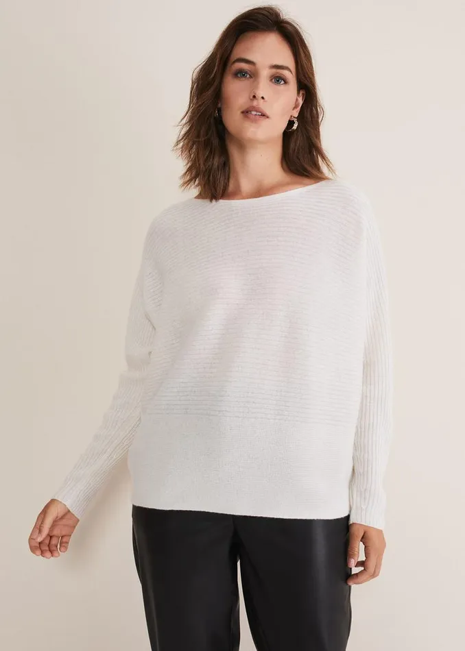 Phase Eight Knitwear Isabella Ripple Wool Cashmere Jumper Ivory 8211 Women
