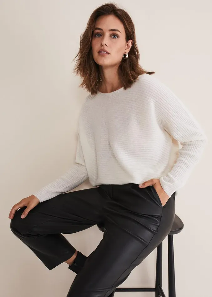 Phase Eight Knitwear Isabella Ripple Wool Cashmere Jumper Ivory 8211 Women