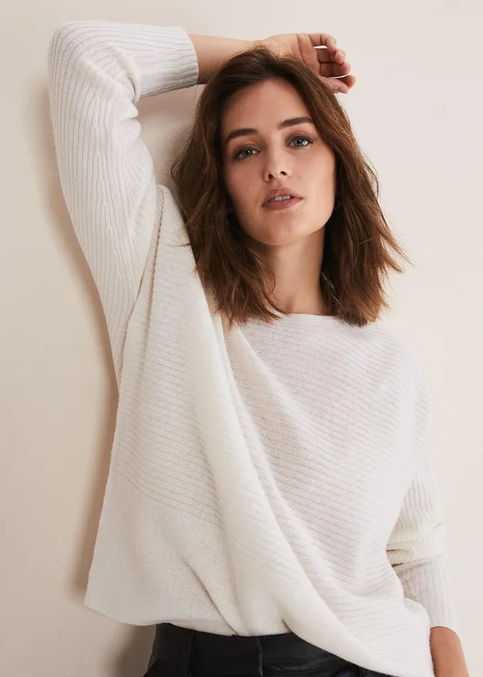 Phase Eight Knitwear Isabella Ripple Wool Cashmere Jumper Ivory 8211 Women