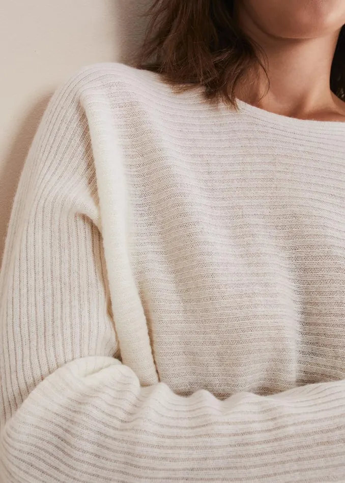 Phase Eight Knitwear Isabella Ripple Wool Cashmere Jumper Ivory 8211 Women