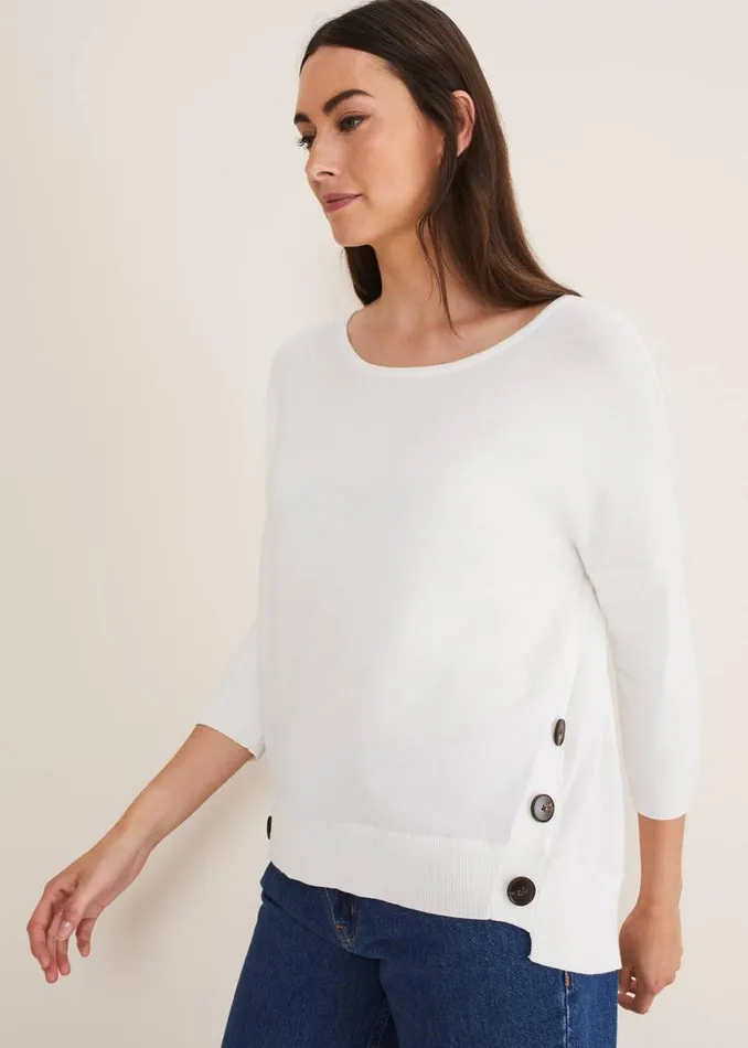 Phase Eight Knitwear Linda Button Trim Knit Ivory 8211 Women