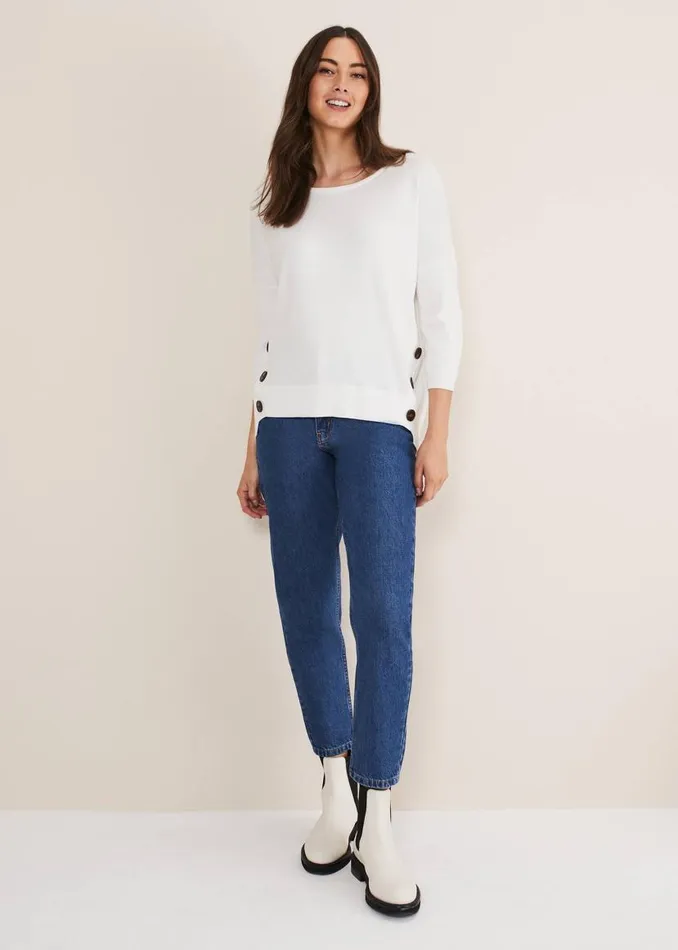 Phase Eight Knitwear Linda Button Trim Knit Ivory 8211 Women
