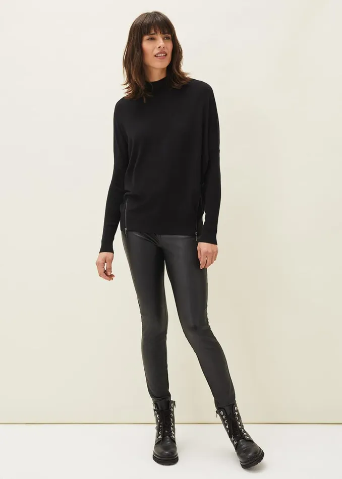 Phase Eight Knitwear Skylar Roll Neck Zip Hem Jumper Black 8211 Women