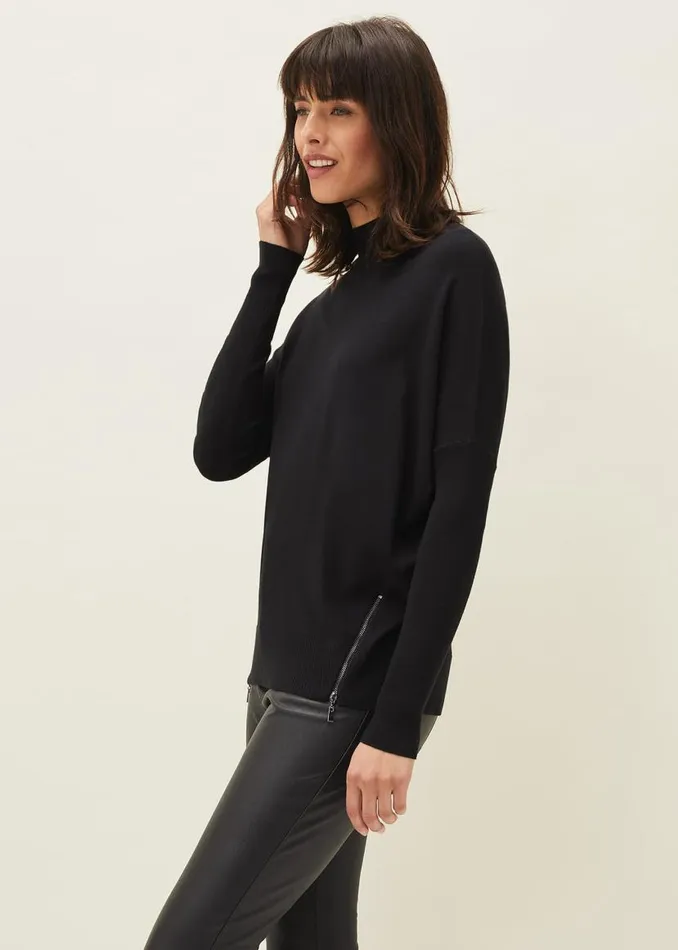 Phase Eight Knitwear Skylar Roll Neck Zip Hem Jumper Black 8211 Women