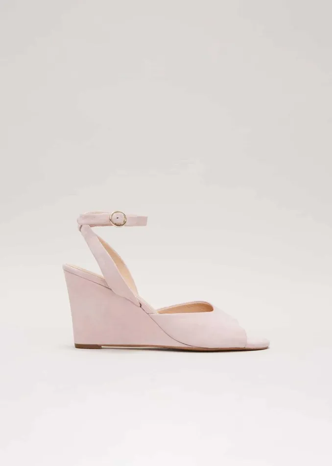 Phase Eight Occasion Shoes Ankle Strap Peep Toe Wedge Pale Pink 8211 Women