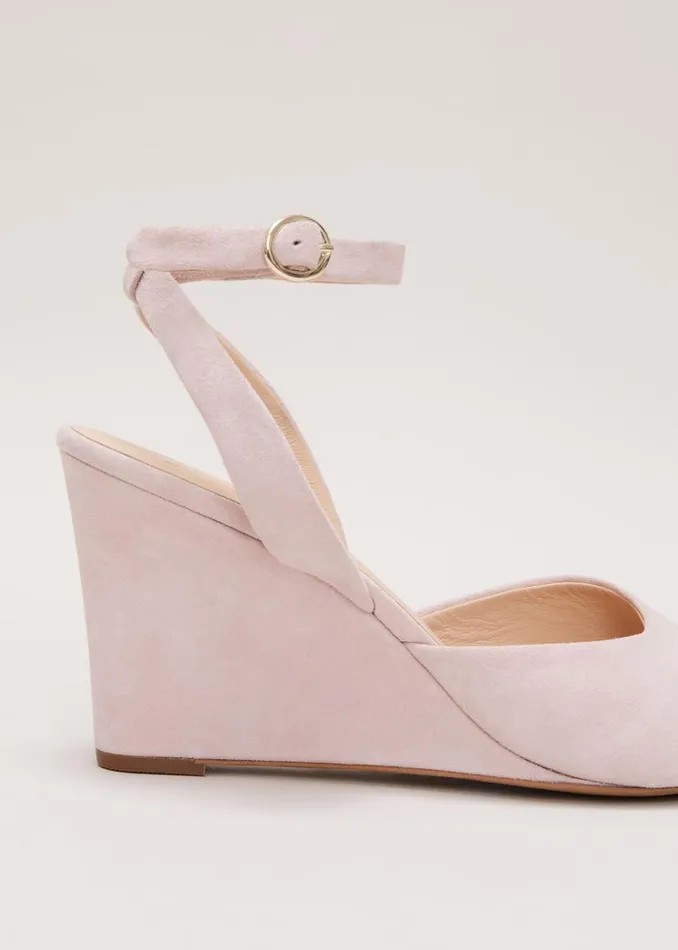 Phase Eight Occasion Shoes Ankle Strap Peep Toe Wedge Pale Pink 8211 Women