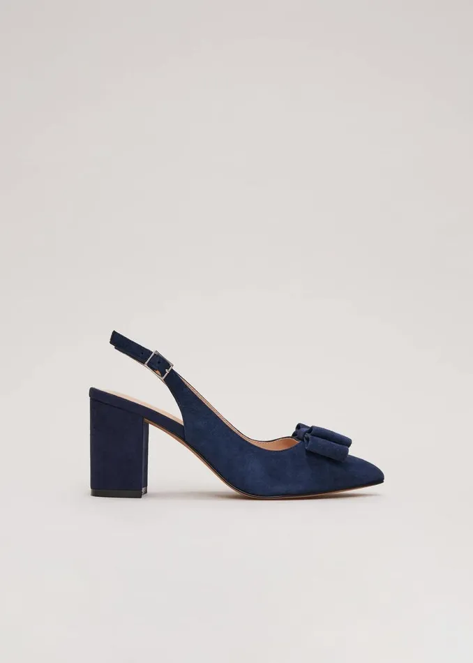 Phase Eight Occasion Shoes Bow Front Slingback Block Heel Shoes Navy 8211 Women