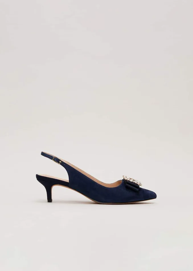 Phase Eight Occasion Shoes Suede Embellished Kitten Heel Navy 8211 Women