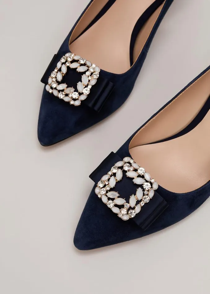Phase Eight Occasion Shoes Suede Embellished Kitten Heel Navy 8211 Women