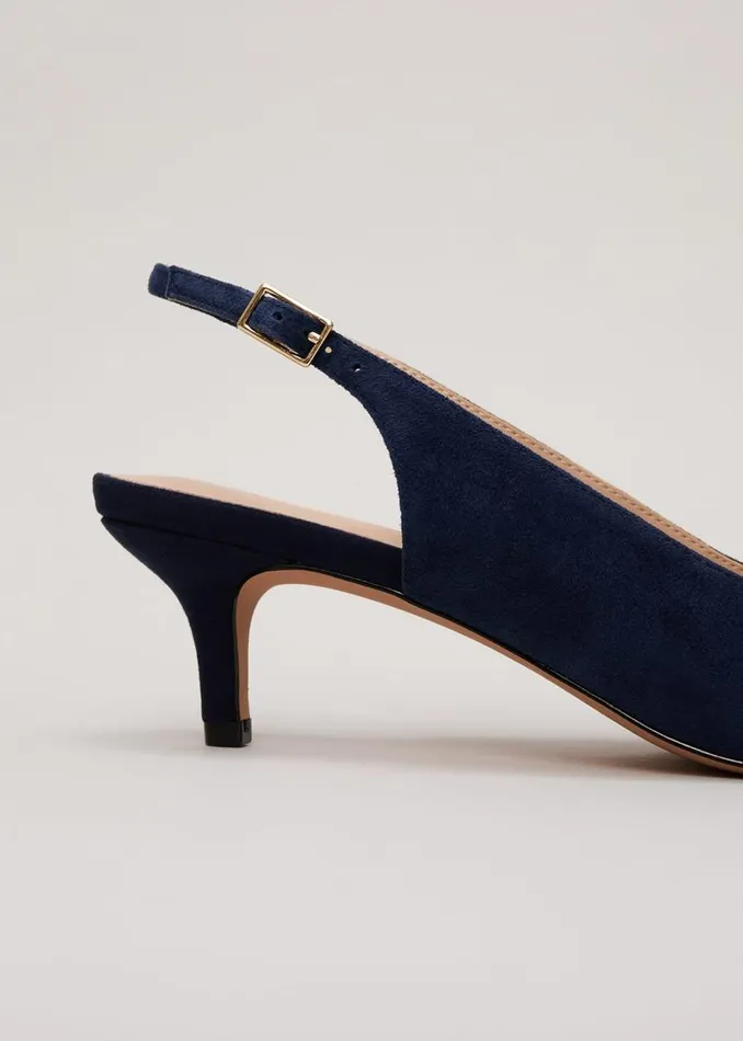 Phase Eight Occasion Shoes Suede Embellished Kitten Heel Navy 8211 Women