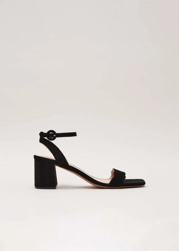 Phase Eight Occasion Shoes Suede Scallop Block Heel Black 8211 Women