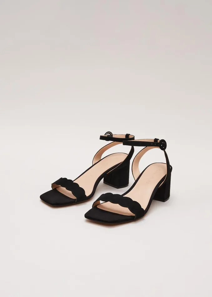 Phase Eight Occasion Shoes Suede Scallop Block Heel Black 8211 Women