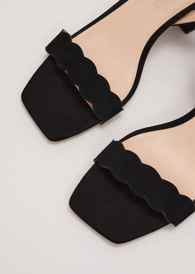 Phase Eight Occasion Shoes Suede Scallop Block Heel Black 8211 Women