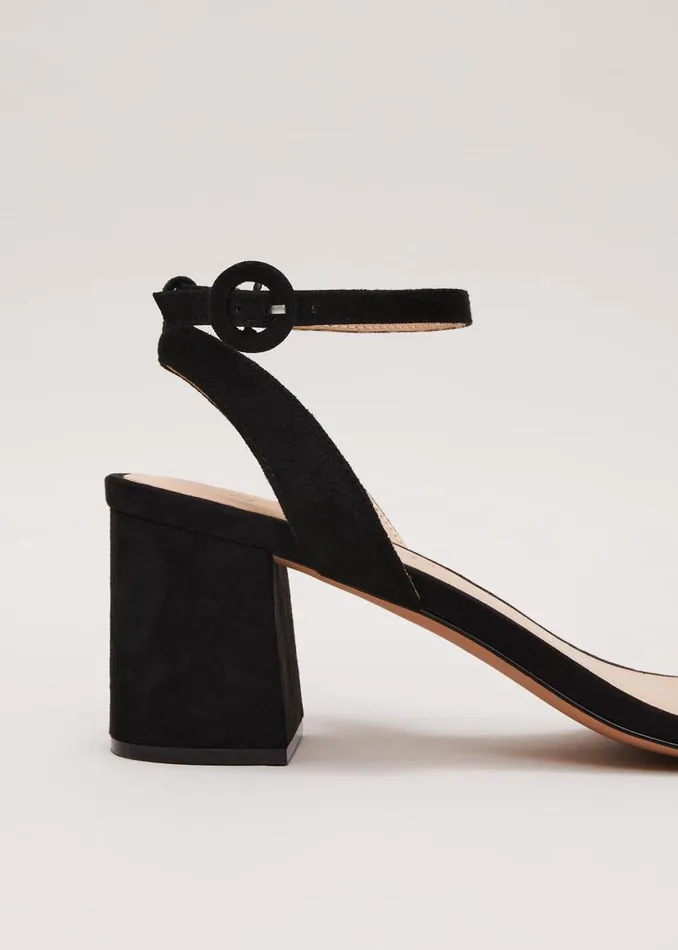 Phase Eight Occasion Shoes Suede Scallop Block Heel Black 8211 Women