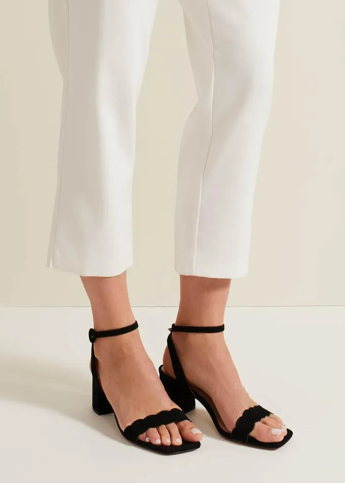 Phase Eight Occasion Shoes Suede Scallop Block Heel Black 8211 Women