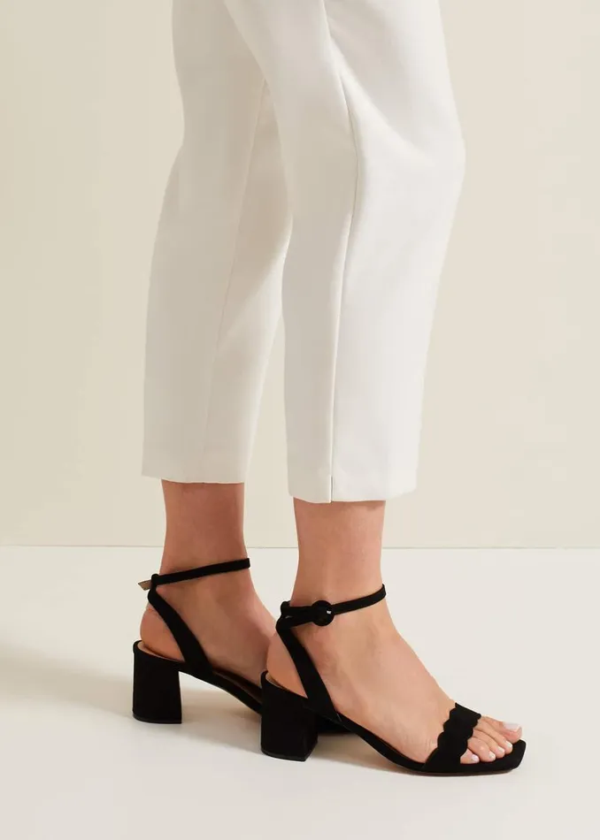 Phase Eight Occasion Shoes Suede Scallop Block Heel Black 8211 Women