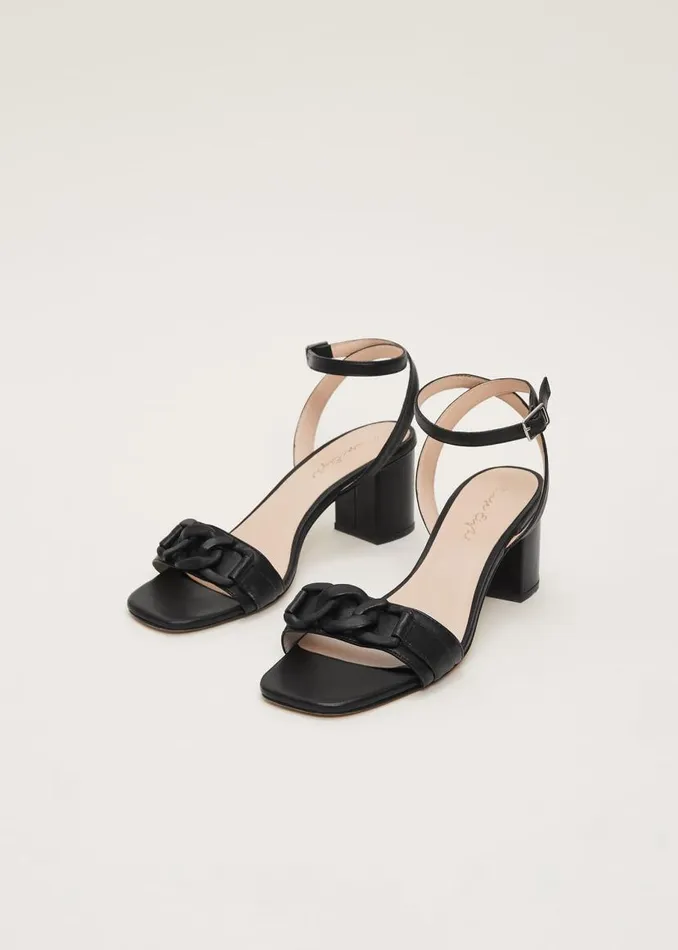 Phase Eight Sandals Black Leather Open Toe Block Heels Black 8211 Women