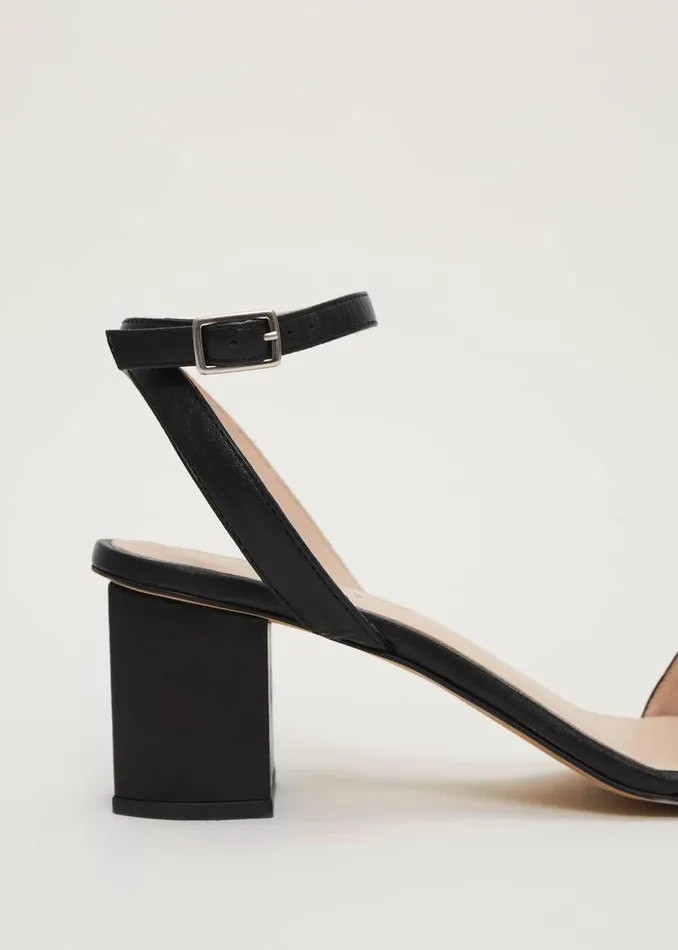 Phase Eight Sandals Black Leather Open Toe Block Heels Black 8211 Women