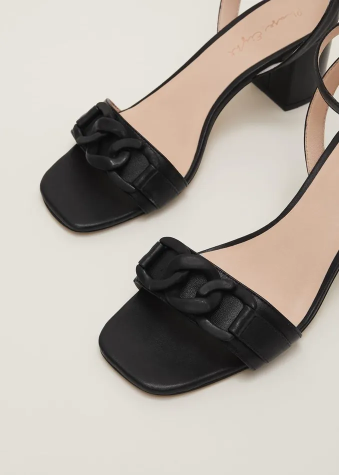 Phase Eight Sandals Black Leather Open Toe Block Heels Black 8211 Women