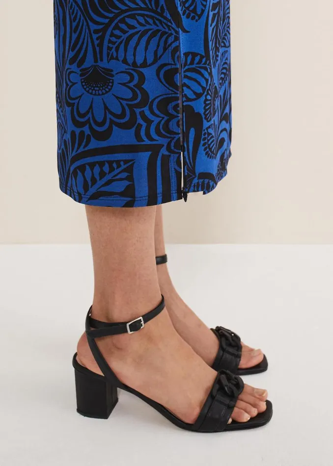 Phase Eight Sandals Black Leather Open Toe Block Heels Black 8211 Women