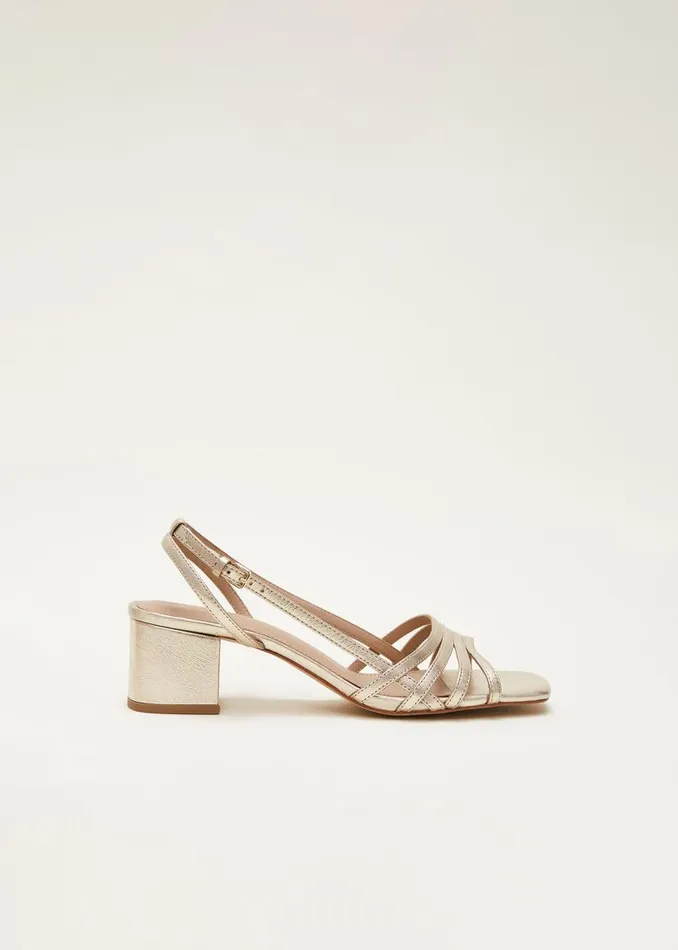 Phase Eight Sandals Gold Leather Block Heels Gold 8211 Women